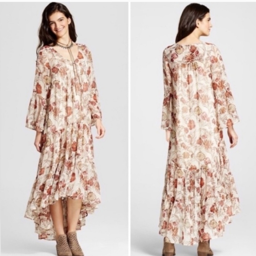 Mossimo Supply Co. Floral Long Sleeve Dress - Size M Cream & Brown - Picture 7 of 7
